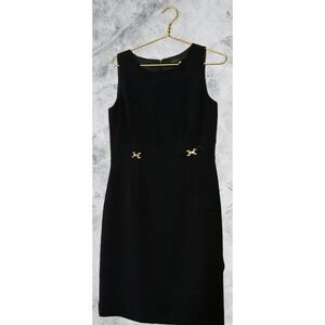 Tahari Arthur S Levine Black Sleeveless Sheath Dress Gold Hardware Size 8